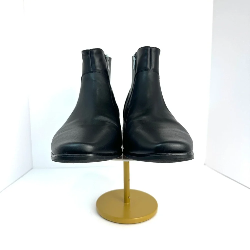 Side Zip Square Toe Dress Boots Mens 11.5 Black Faux Leather Sleek Stylish